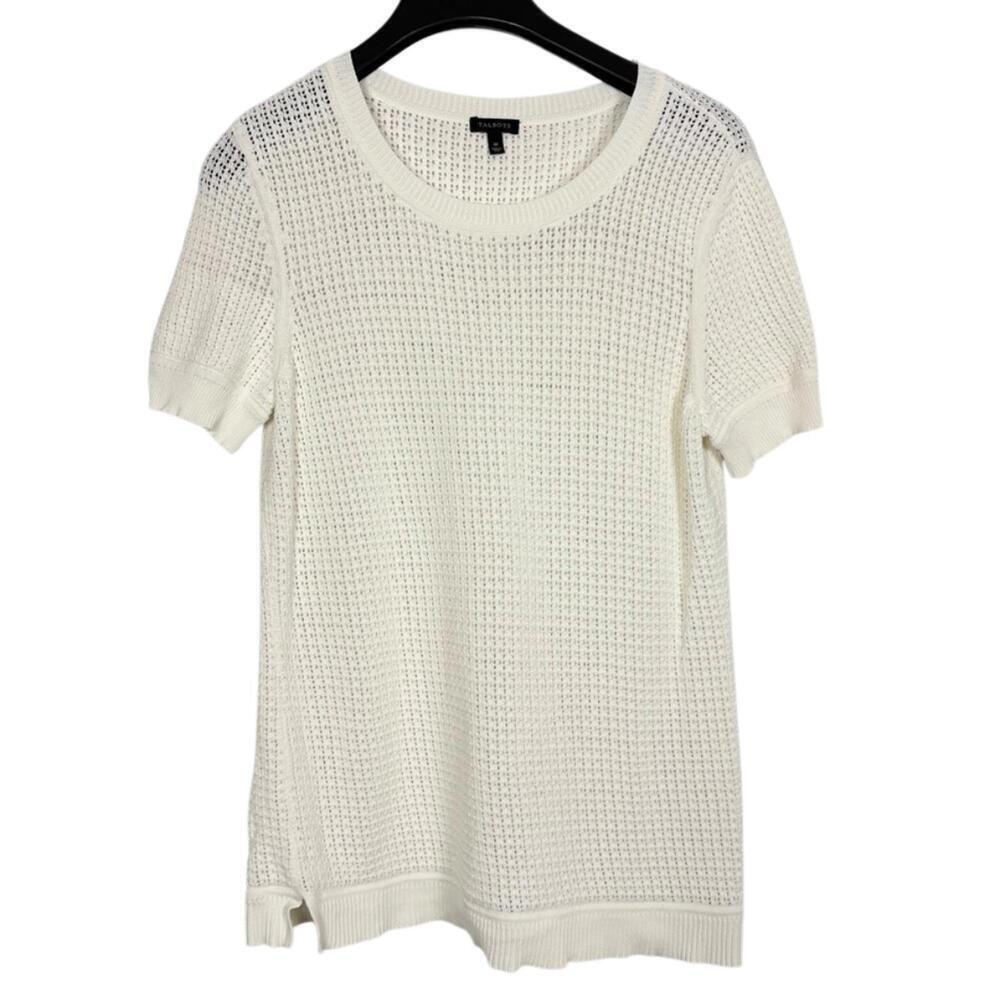 Talbots Short Sleeve White Cream Knit Sweater Blouse Cottage Core Coastal